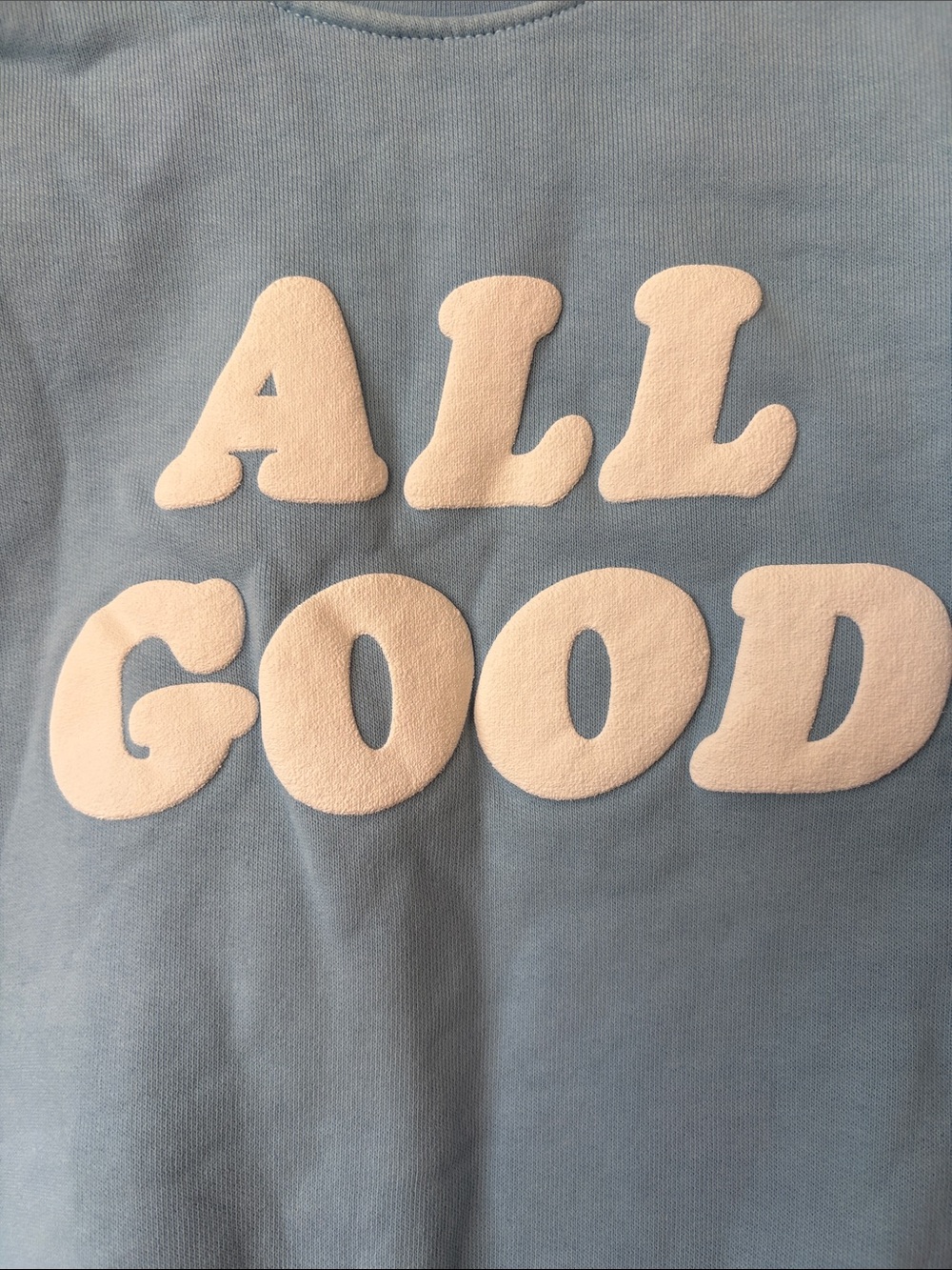 Good American Kids Light Blue "ALL GOOD" Pullover Sweatshirt - Picture 5 of 9